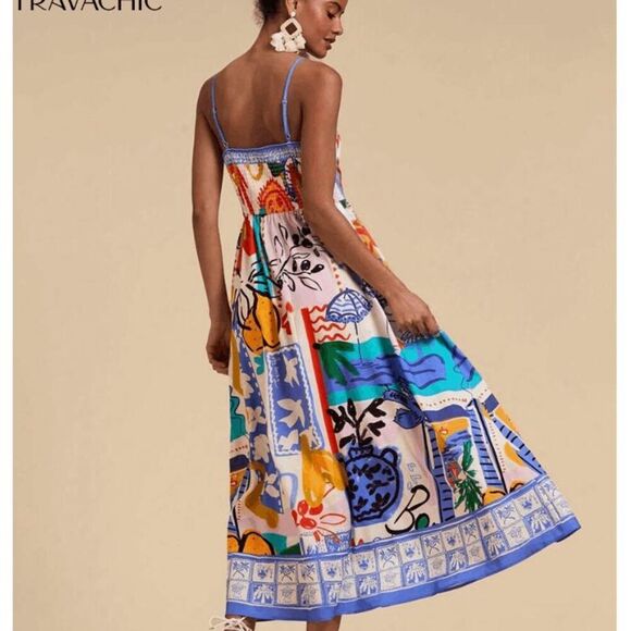 NWT SHEIN Travachic Vacation Woven Printed Spaghetti Strap Dress For Women- Size - Picture 2 of 10